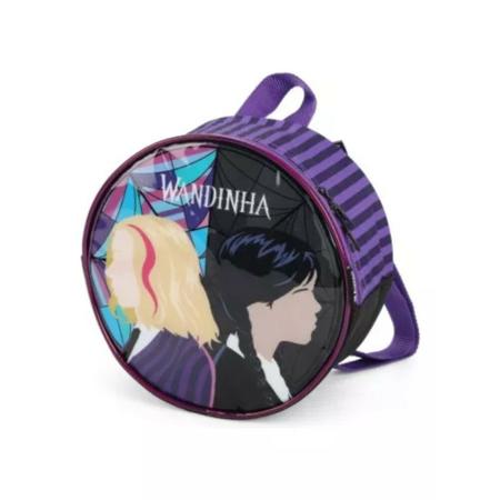 Kit mochila rodinha com lancheira e estojo wandinha - luxcel Imagem de Kit mochila rodinha com lancheira e estojo wandinha - luxcel