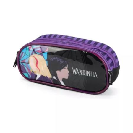 Kit mochila rodinha com lancheira e estojo wandinha - luxcel Imagem de Kit mochila rodinha com lancheira e estojo wandinha - luxcel