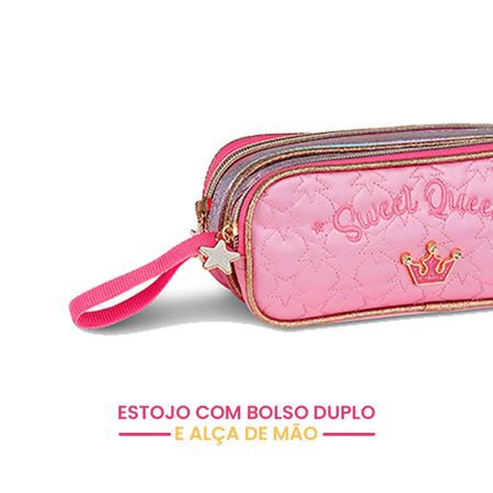 Imagem de Kit Mochila Rodinha Escola Estojo Lancheira Escolar Infantil Sweet Queen Sereia Glitter Princesa