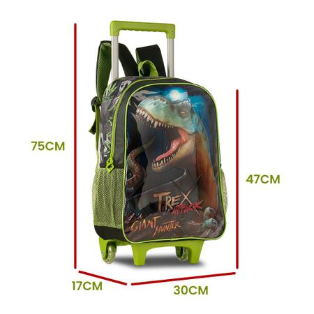 Imagem de Kit Mochila Rodinha Estojo Lancheira Infantil Meninos Dinossauro T-Rex Animais Lançamento Escolar