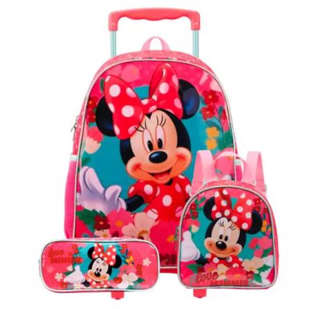 Imagem de Kit Mochila Rodinha G Escolar Minnie Disney + Lancheira e Estojo X2 Xeryus