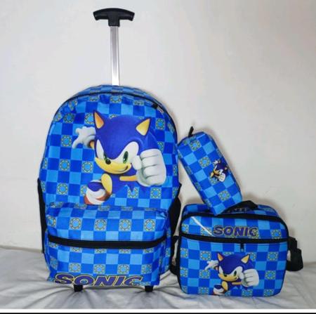 Mochila Masculina Juvenil Rodinha Sonic 2 Lancheira Estojo - Chic