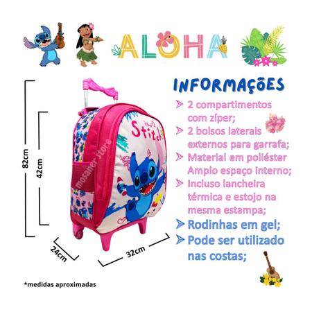 Imagem de Kit Mochila Rodinhas Feminina Infantil Lilo e Stitch