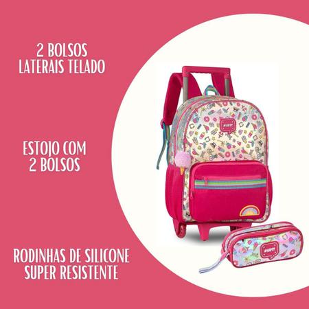 Imagem de Kit Mochila Rodinhas Holográfica Happy C/ Estojo Duplo- Clio