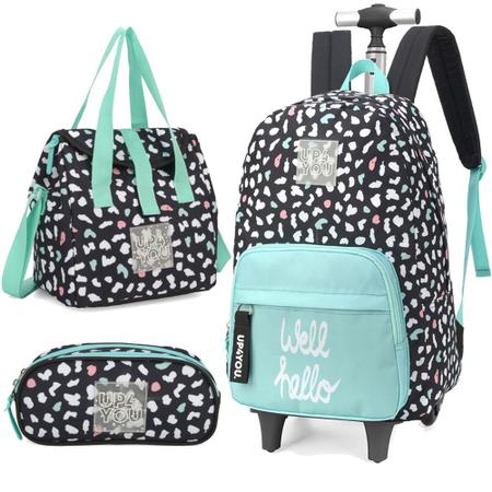 Kit Mochila Rodinhas Lancheira Estojo Well UP4YOU - Luxcel Imagem de Kit Mochila Rodinhas Lancheira Estojo Well UP4YOU