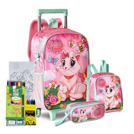 Mochila Infantil Lyllo Orelha de Gatinho Rosa 