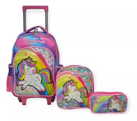 Imagem de Kit Mochila Unicórnio Infantil Escolar Com Lancheira Estojo MIF5339-C