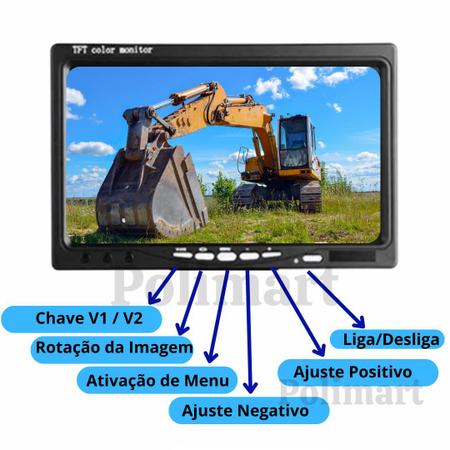 Imagem de Kit Monitor Trator + 2 Câmeras Tras/Dianteira Escavadeira