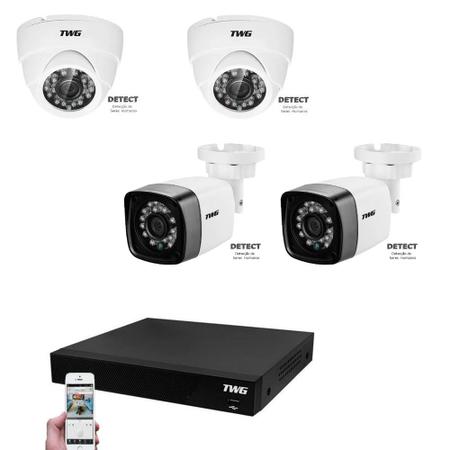 Imagem de Kit Monitoramento 2 câmeras Full Hd Dome + 2 câmeras Bullet Full Hd + Dvr 4 Ch Twg