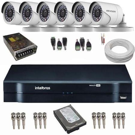 Imagem de Kit Monitoramento Completo 6 Câmeras Hikvision Full HD 1080p 2.0 Mp + DVR Intelbras