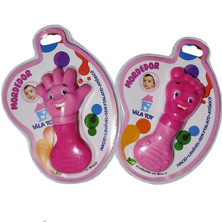 Imagem de Kit Mordedor Mãozinha e Pezinho Azul Rosa Anti Stress Vila Toy
