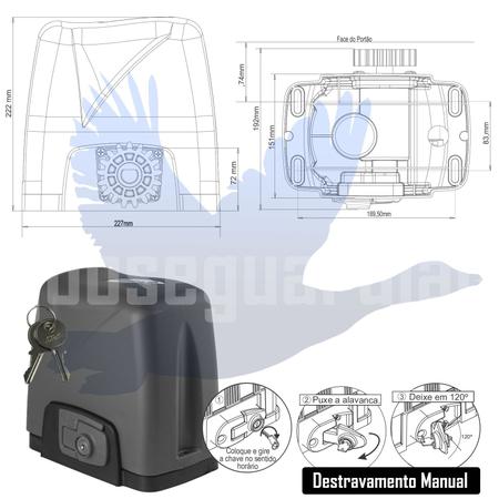 Imagem de Kit Motor Rossi 1/4CV Dz Nano Turbo 2 Control 1 Txcar Portão Eletrônico Deslizante 600kg