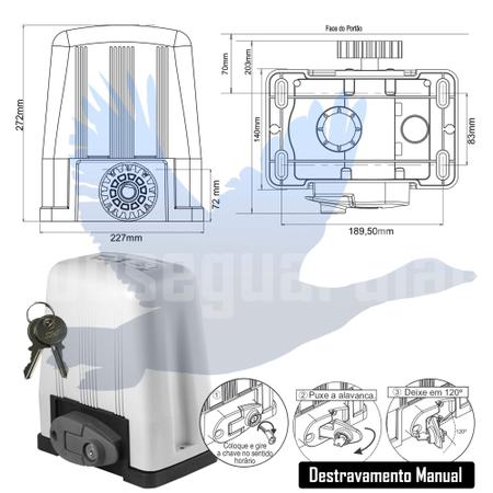 Imagem de Kit Motor Rossi DZ4 Turbo 3m Crem 2 Control Portão 800Kg