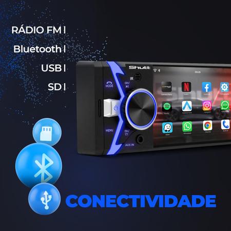 Imagem de Kit MP5 Player Los Angeles Shutt 4 Pol 1 Din Espelha Android IOS Controle MP3 USB + Sensor de Ré