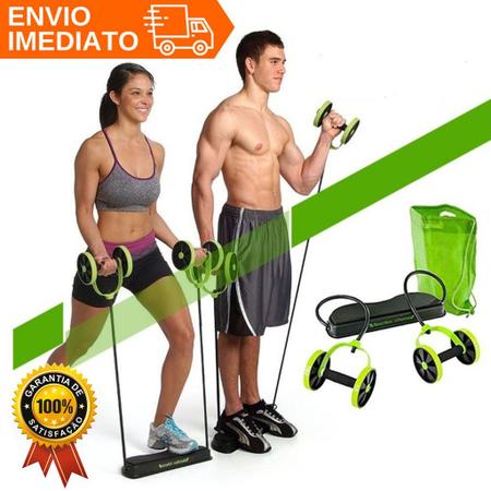 Imagem de Kit musculação fitness completo academia em casa revoflex elastico roda abdominal extensor para braços e pernas emagrace