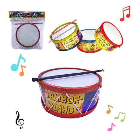 Imagem de Kit Musical Brinquedos Educativo C/3 Instrumentos Tambor Pandeiro Bumbo Infantil