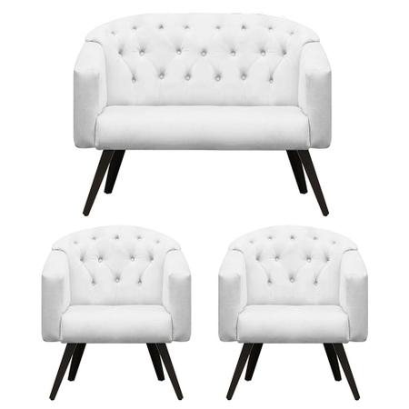 Imagem de Kit Namoradeira + 2 Poltronas Decorativa Estrela Retrô Suede Branco