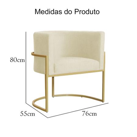 Imagem de Kit Namoradeira + 2 Poltronas Decorativa Luana Suede Marfim Base Dourarada Mz Decor