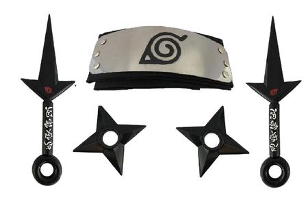 Bandana Naruto Aldeia Folha Infantil + Kit Kunai C/ Shuriken