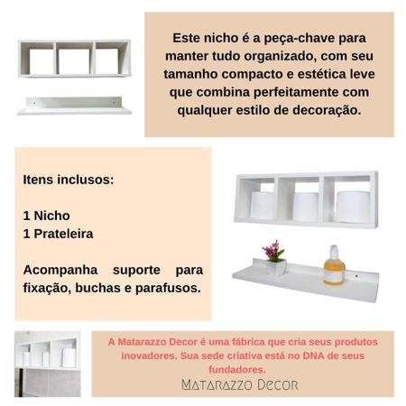 Imagem de KIT NICHO + PRATELEIRA 100% MDF BRANCO - BET (Ideal p/ Banheiro, cozinha e decoração)