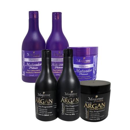 Imagem de Kit Óleo de Argan Pós Progressiva + Kit Matizador Platinum Para Loiros Grisalhos e Platinados 6x500 - Maycrene