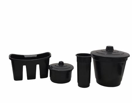 Imagem de kit organizador 4 peças de plástico para pia porta sabão , escorredor , porta detergente , lixo para pia cor preto