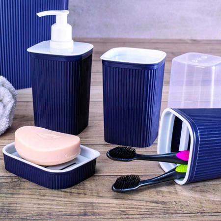 Imagem de Kit organizador banheiro suporte escova de dente cotonete saboneteira dispenser sabonete pia bancada