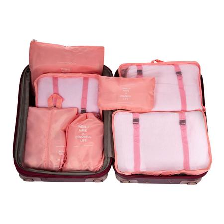 Imagem de Kit organizador para mala de viagem 7 peças - rosa