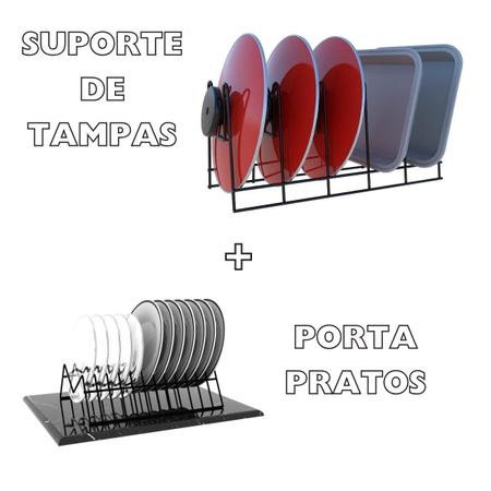 Imagem de Kit Organizador Para Pratos Escorredor Vertical E Suporte De Tampas De Panela Armário Cozinha 