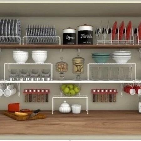 Imagem de Kit organizadores armario cozinha prateleiras aramadas + porta xicaras
