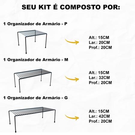 Imagem de Kit Organizadores Para Armário Elegance DiCarlo Prateleiras Multiuso Preto