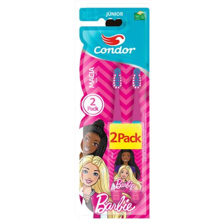 Imagem de Kit Pack Escova Dental Infantil Junior Barbie Condor Cerdas Macia 4+ Anos Leve 2 Pague 1