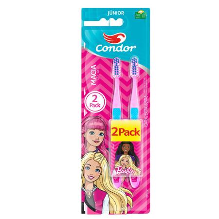 Imagem de Kit Pack Escova Dental Infantil Junior Barbie Condor Cerdas Macia 4+ Anos Leve 2 Pague 1