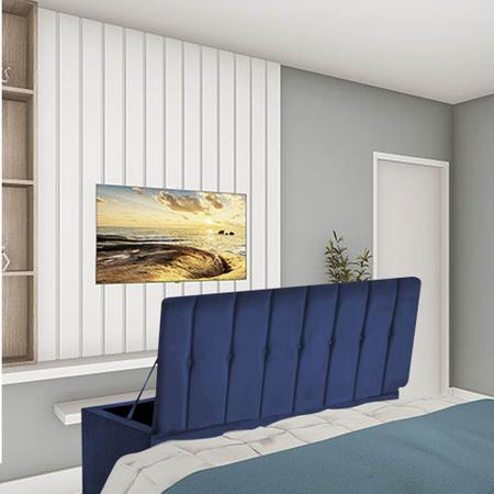 Imagem de Kit Painel Cabeceira Estofada e Calçadeira Baú Recamier Kiara 90cm Solteiro Suede Azul Marinho - Ahz Móveis