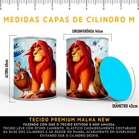 3 Faixas de Cilindros + Painel Redondo Lona Rei Leão Menina