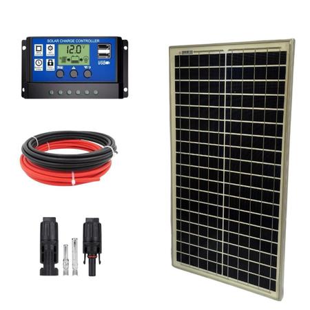 Imagem de Kit Painel Placa Energia Fotovoltaica 30W Controlador 30A