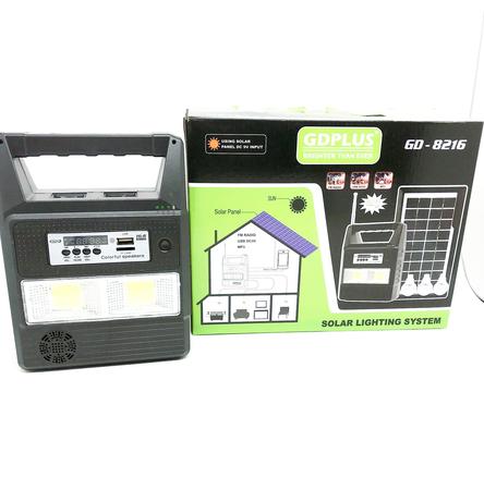 Imagem de Kit Painel Placa Solar E Bateria 3 Bulbo Led + Radio Usb Mp3