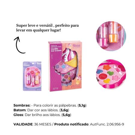 Imagem de Kit Paleta de Sombras E Gloss C/ Batom Vanilla Ice Cream Maquiagem Make Up Teen - Fenzza