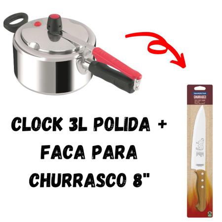 Imagem de Kit Panela Pressão Clock 4,5L Polida + Faca Churrasco