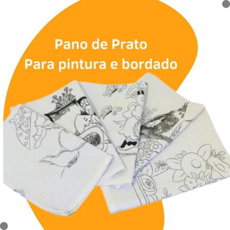 Imagem de Kit Pano De Prato Riscado Para Pintura Branco Pintar - 05 Un