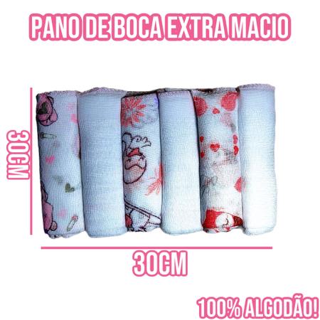 Imagem de Kit Pano Paninho de Boca Bebe 6 Unidades Babete Fralda Fino 30cm x30cm 100% Algodão Papi