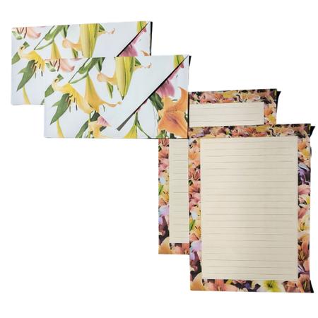 Imagem de Kit Papéis De Carta Decorados Com 10 + Envelopes Estampados Flores