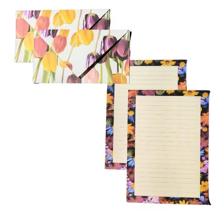 Imagem de Kit Papéis De Carta Decorados Com 10 + Envelopes Estampados Flores