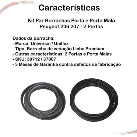 Imagem de Kit Par Borrachas Porta e Porta Mala Peugeot 206 207 2 Pts
