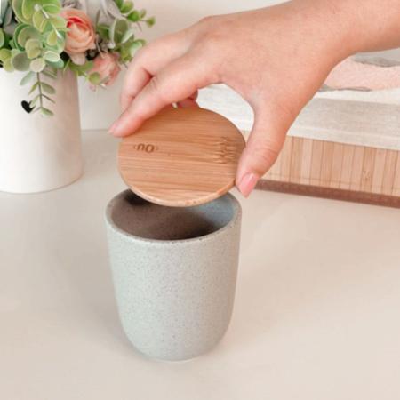 Imagem de Kit Para Banheiro com Dispenser de Sabonete Líquido e Porta Algodão ou Cotonete de Cerâmica Osaka 2 Peças
