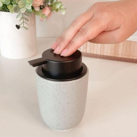 Imagem de Kit Para Banheiro com Dispenser de Sabonete Líquido e Porta Algodão ou Cotonete de Cerâmica Osaka 2 Peças