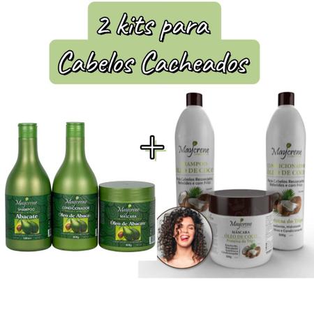 Imagem de Kit para cabelos cacheados maycrene óleo de coco e abacate combo 2 kits