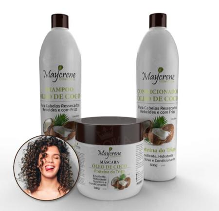 Imagem de Kit para cabelos cacheados maycrene óleo de coco e abacate combo 2 kits