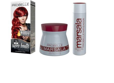 Imagem de Kit Para cabelos Ruivos Probelle Coloração Super Bonita 8.26+Matizador+Mascara  Marsala