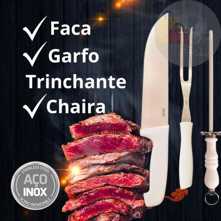 Imagem de Kit Para Churrasco 3 Pçs Faca Chaira Amolador e Garfo Trinchante